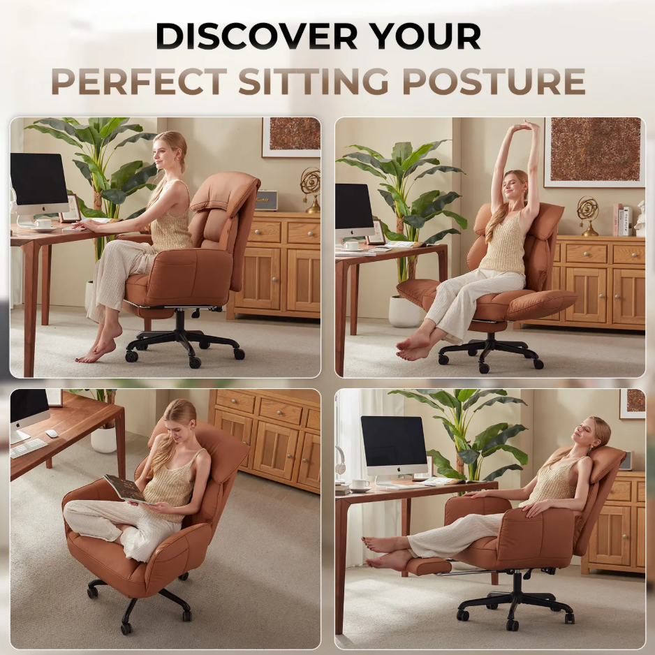 Cross-Legged Reclining Office Chair with Pocket Springs, Pivoting Armrests & Footrest