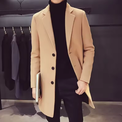 Stylish Wool Blend Long Coat for Men