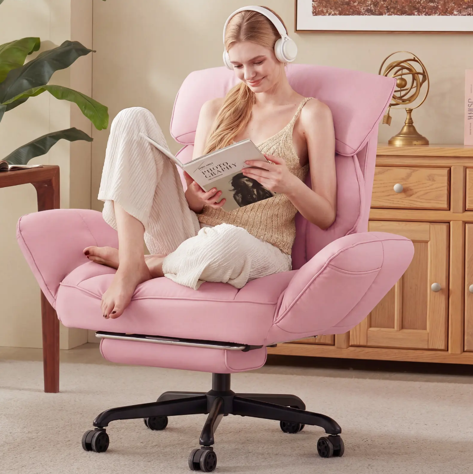 Cross-Legged Reclining Office Chair with Pocket Springs, Pivoting Armrests & Footrest