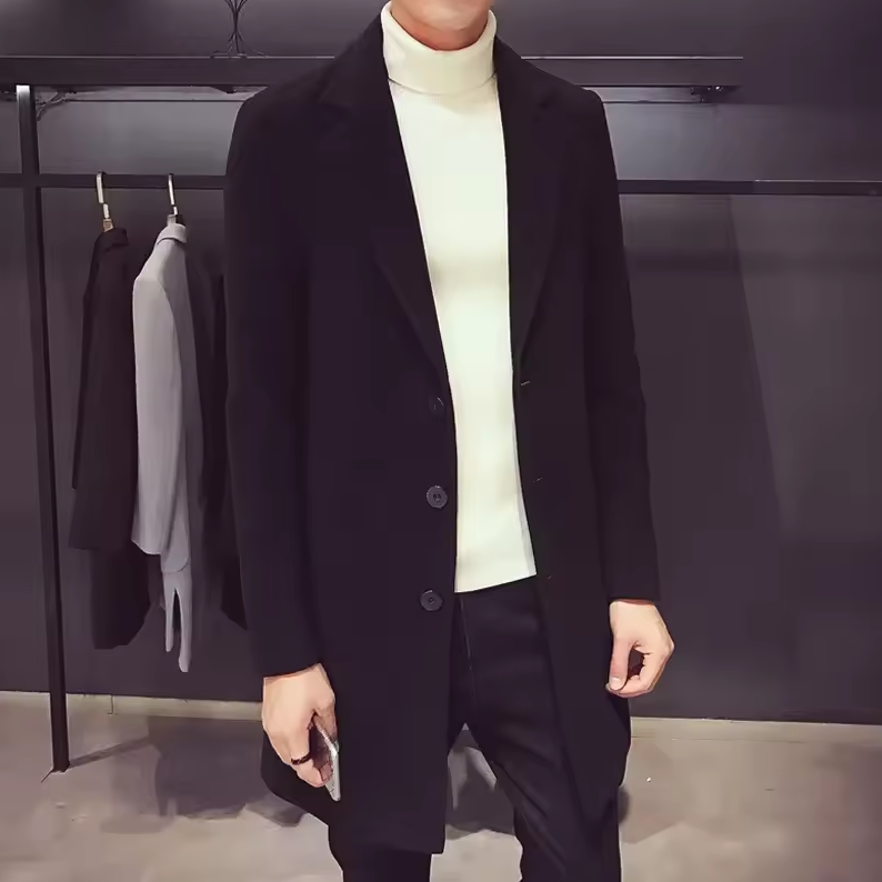 Stylish Wool Blend Long Coat for Men