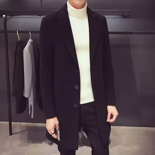 Stylish Wool Blend Long Coat for Men