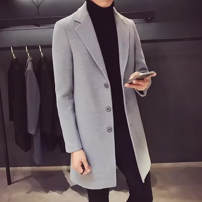 Stylish Wool Blend Long Coat for Men
