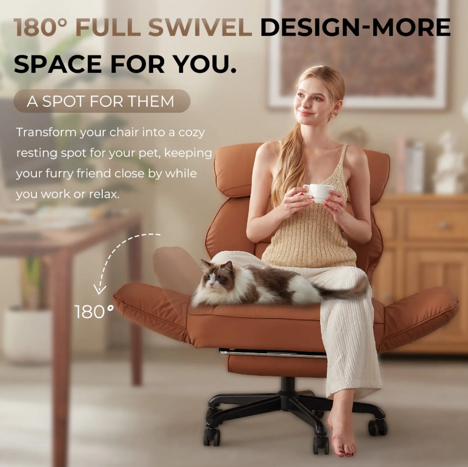 Cross-Legged Reclining Office Chair with Pocket Springs, Pivoting Armrests & Footrest