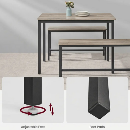 3-Piece Dining Table & Bench Set – Space-Saving Kitchen Table with 2 Benches & Steel Frame