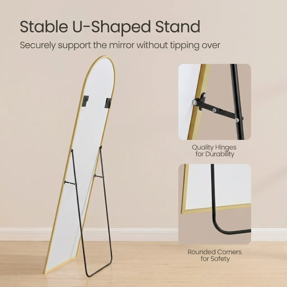 Modern Arched Floor Mirror with Stand