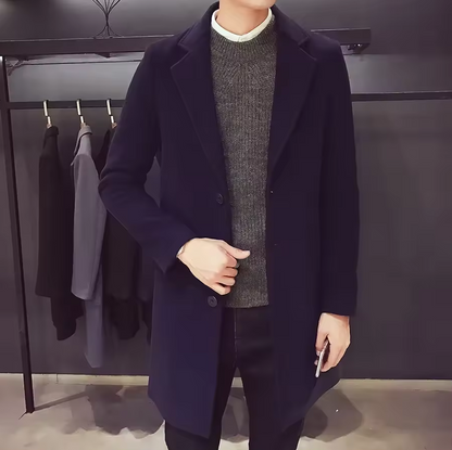 Stylish Wool Blend Long Coat for Men