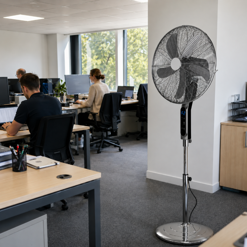 16-Inch Stainless Steel Pedestal Fan – Powerful Airflow, Remote Control, Digital Display