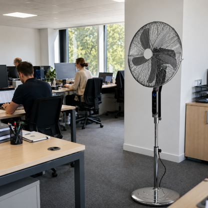 16-Inch Stainless Steel Pedestal Fan – Powerful Airflow, Remote Control, Digital Display