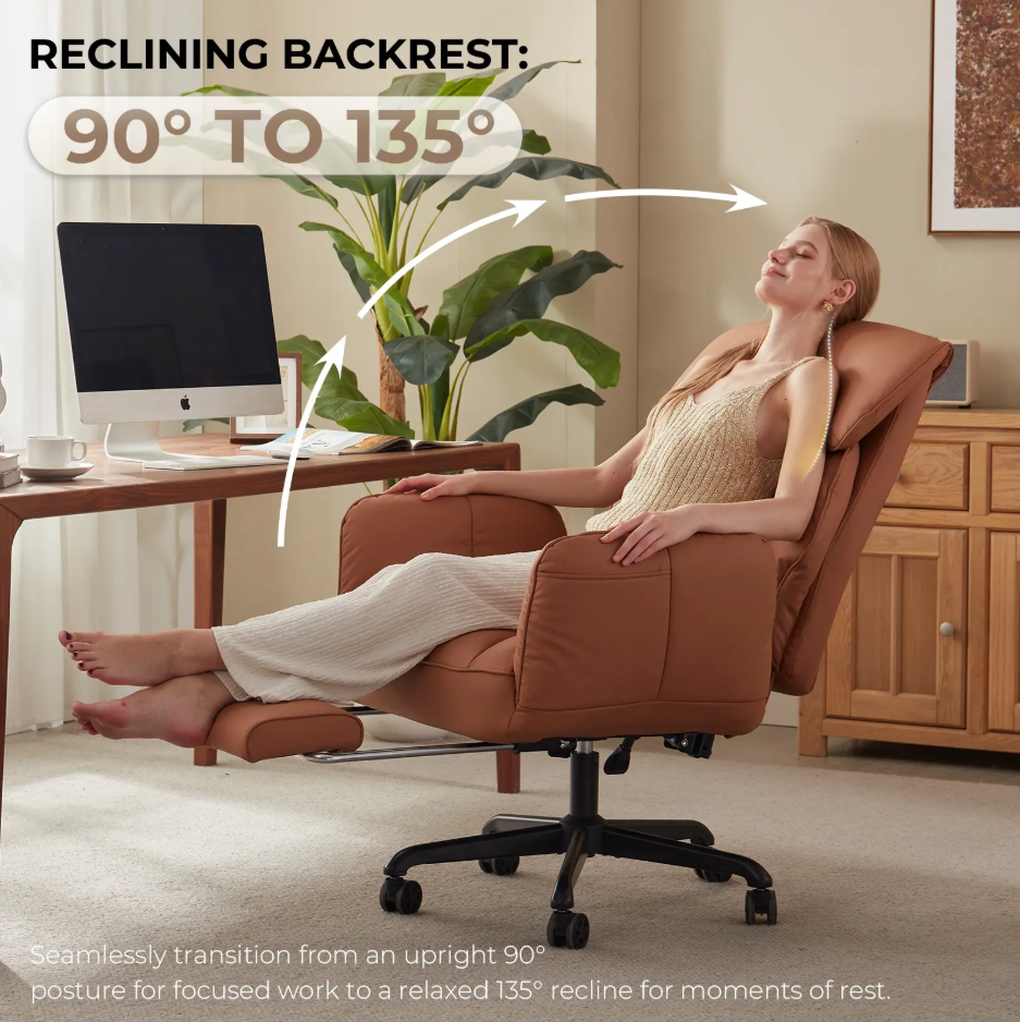 Cross-Legged Reclining Office Chair with Pocket Springs, Pivoting Armrests & Footrest