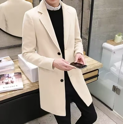 Stylish Wool Blend Long Coat for Men
