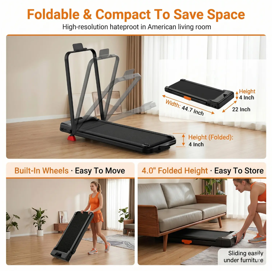 Compact Foldable Treadmill for Walking, Jogging & Running